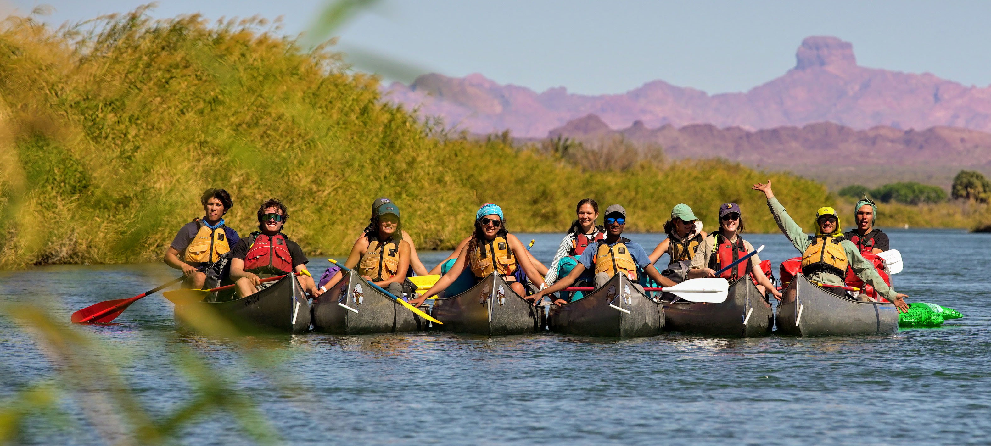 Group on canoes