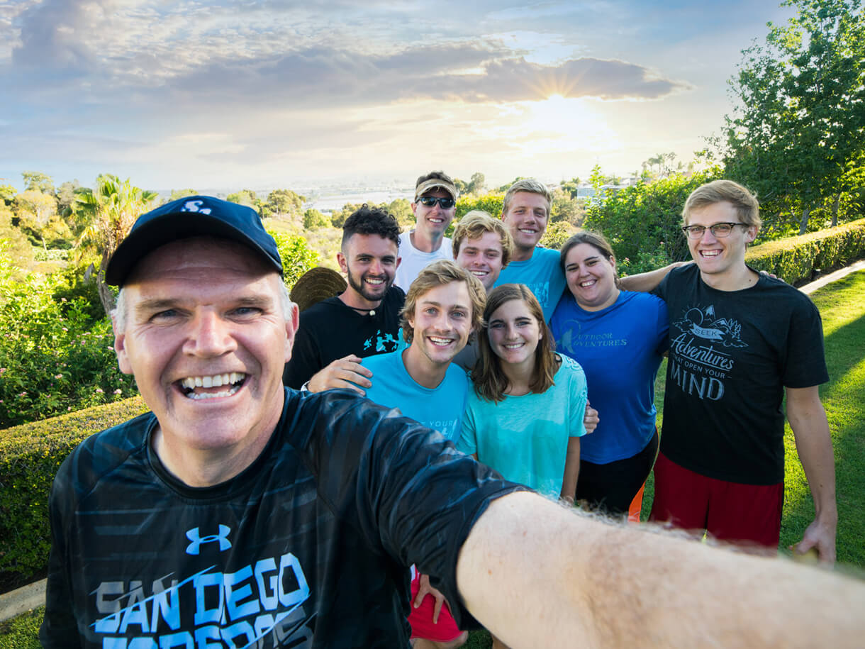 President Jim Harris selfie with students