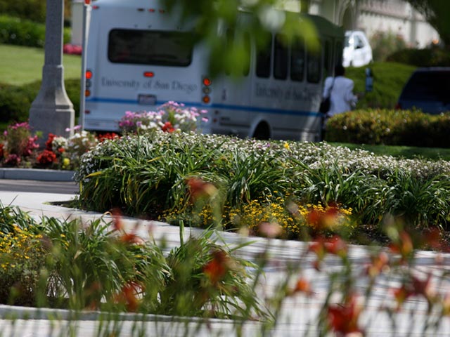 A tram on campus