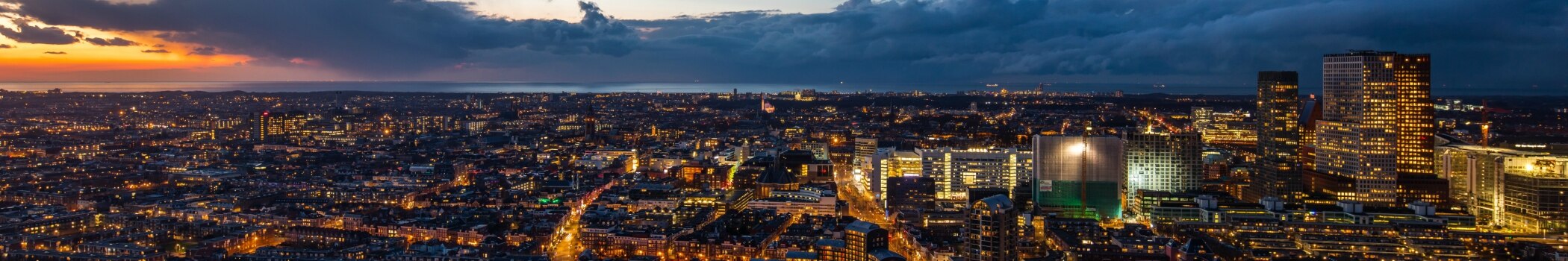 aerial view of city at night