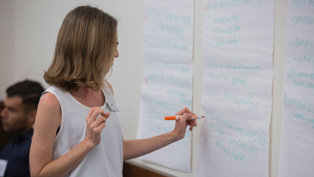 person writing on whiteboard