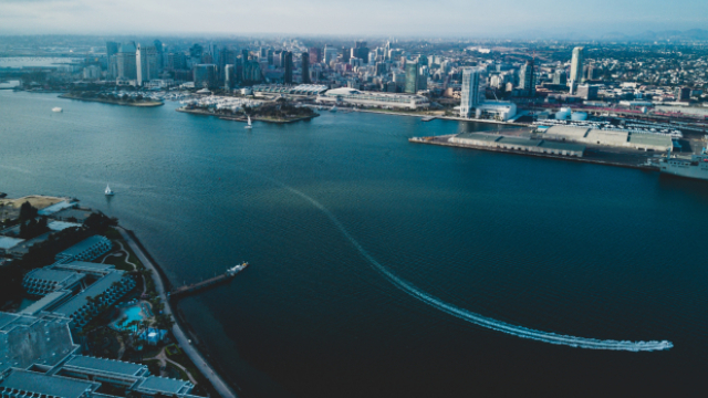 aerial view of downtown San Diego and San Diego Bay