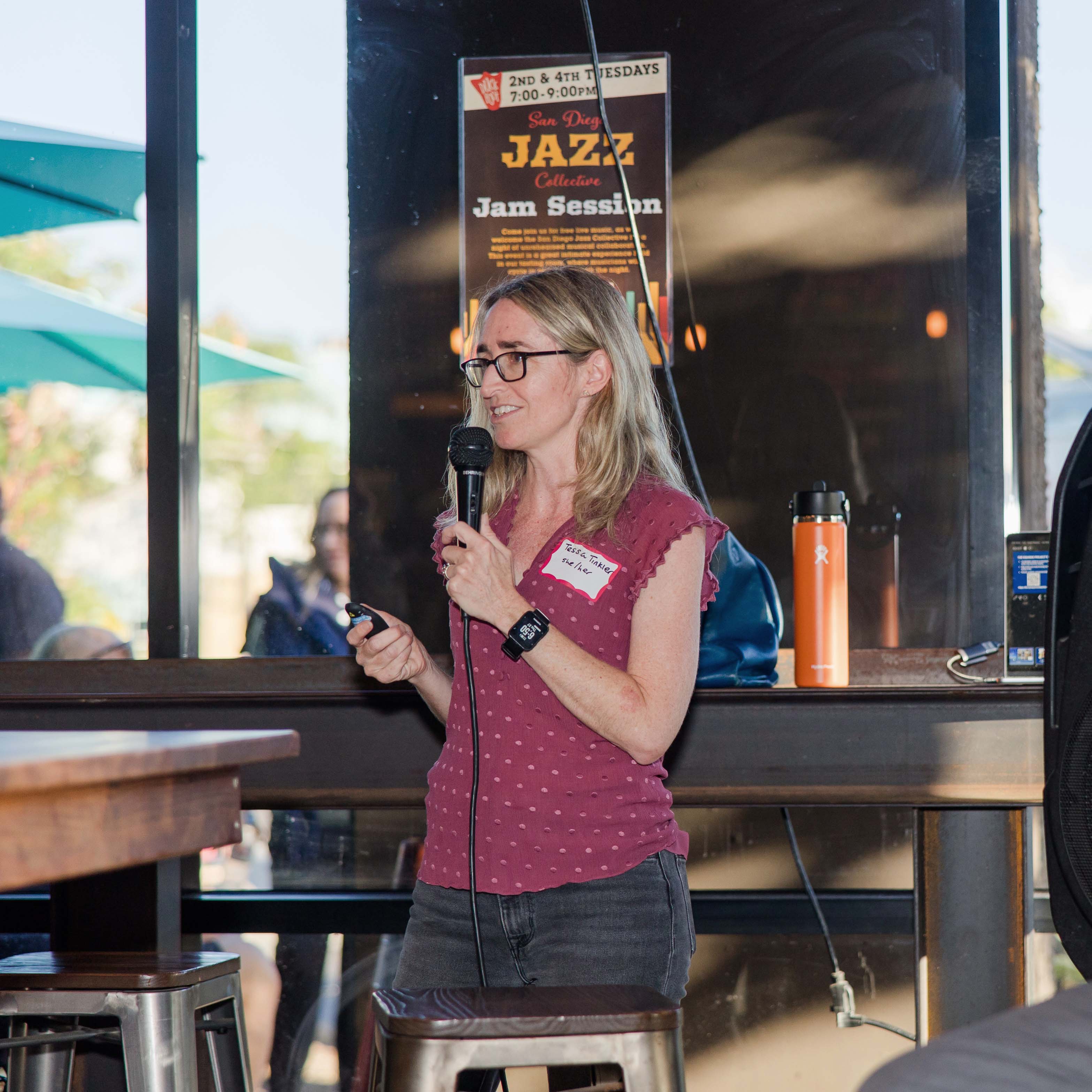 Tessa Tinkler speaking at an event.