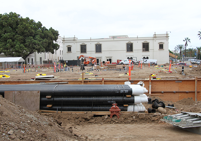 Construction is ongoing for the Learning Commons building, located behind Copley Library. Fall 2020 is when both buildings will be finished for use.