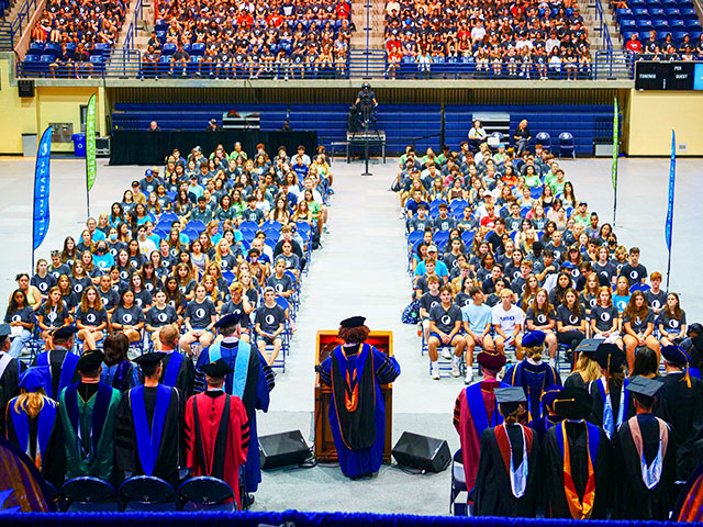 First-years sit during New Student Convocation