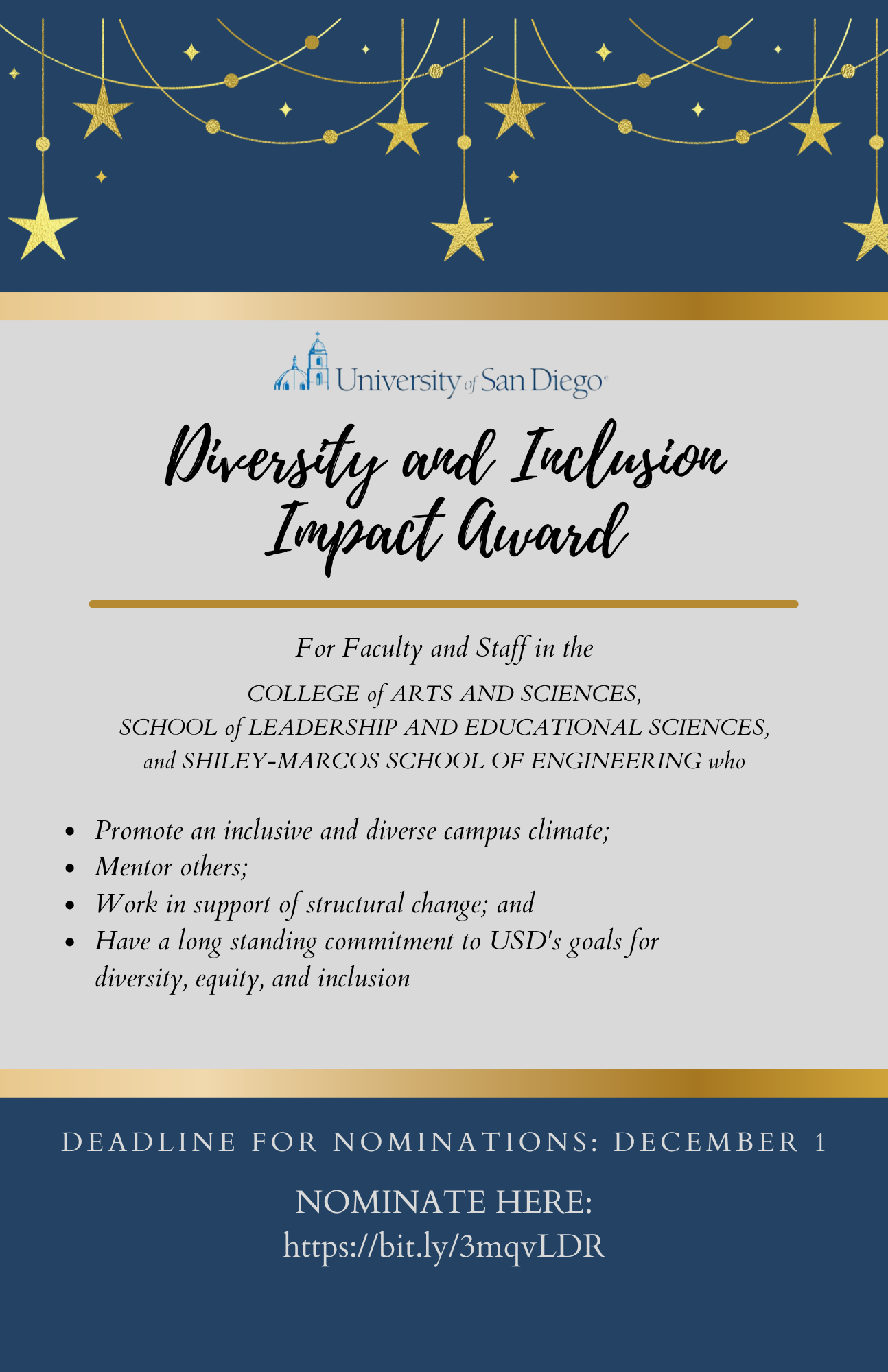 Call for Nominations for the Diversity and Inclusion Impact Award ; Deadline extended to December 1st!