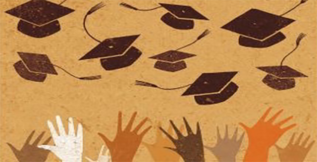 illustration hands throwing graduation caps