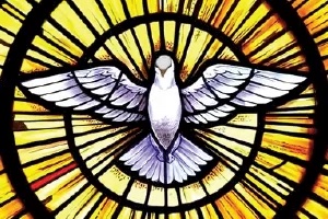Dove in sun rays representing the Holy Spirit