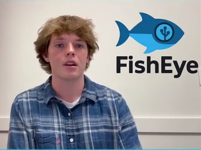 First-place winner, Dillon Timmer, pitches FishEye