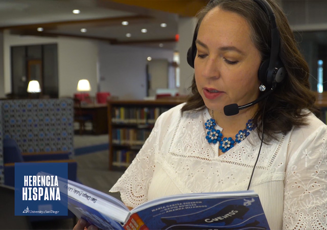 Image of Claudia Iracema Gonzales reading a book for the Tiny Toreros Story Time podcast