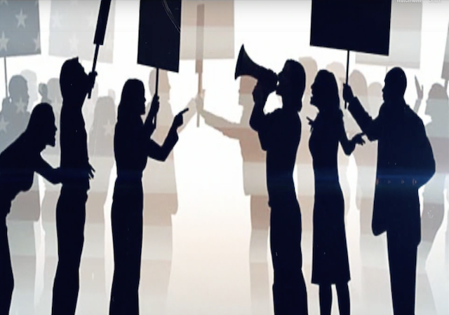 Illustrated image of protestors