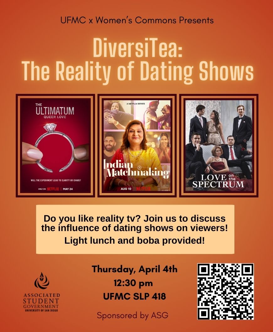 orange and read background, posters of 3 dating shows