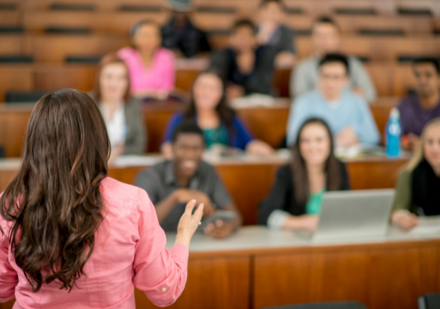 woman presenting to classroom