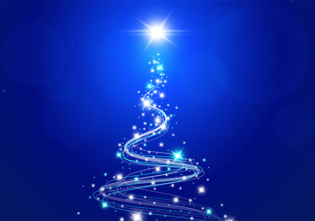 A blue Christmas tree graphic