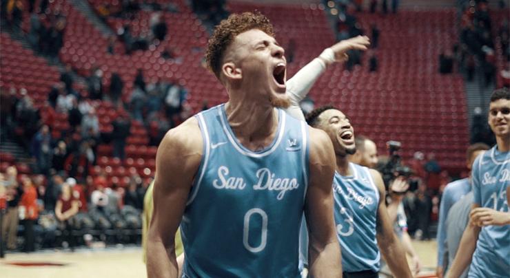 Isaiah Pineiro celebrates after SDSU win