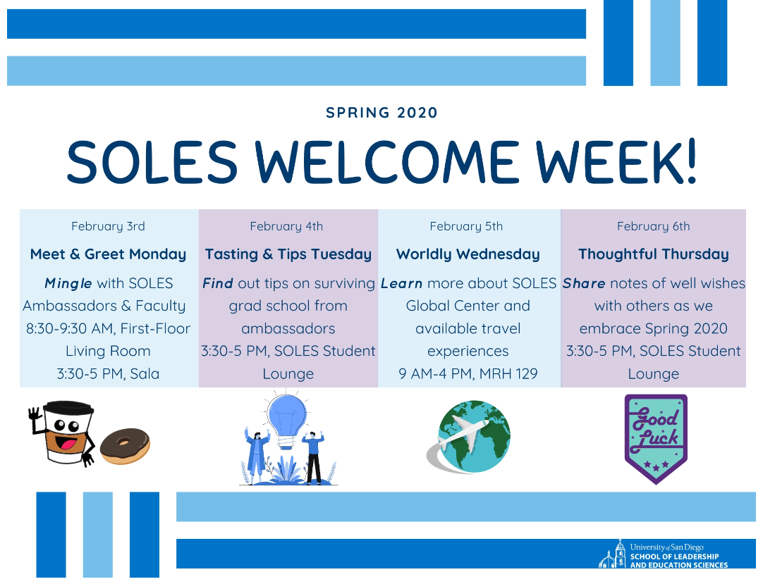 SOLES Spring 2020 Welcome Week Flyer
