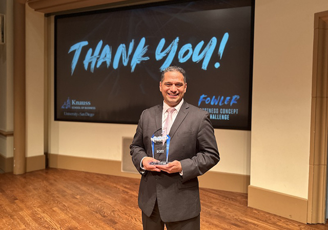 Jorge Muñiz, University of San Diego MBA student and winner of the Fowler Business Concept Challenge