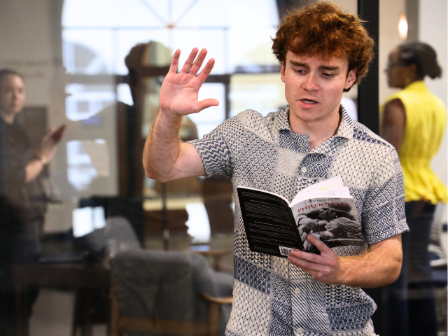 USD student Joshua Kelly rehearses for the plecture