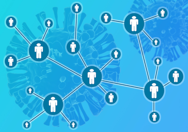 graphic of illustrated people connected by lines