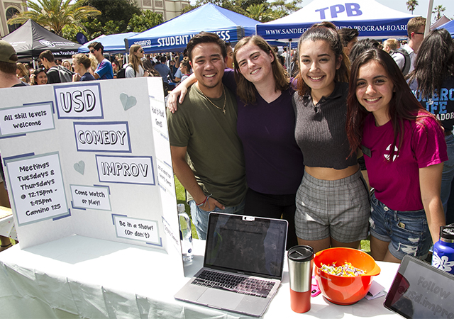 Members of the USD Comedy Improv Club sought to raise awareness and gain new student members at Tuesday's USD Alcala Bazaar.