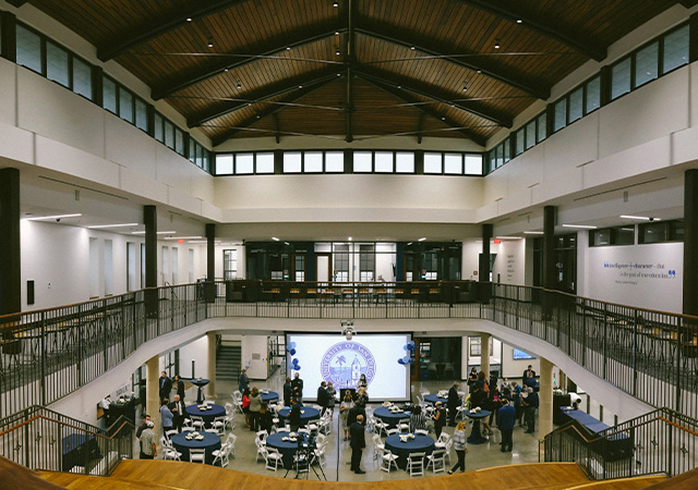 Photo taken from the top of the steps in the Learning Commons