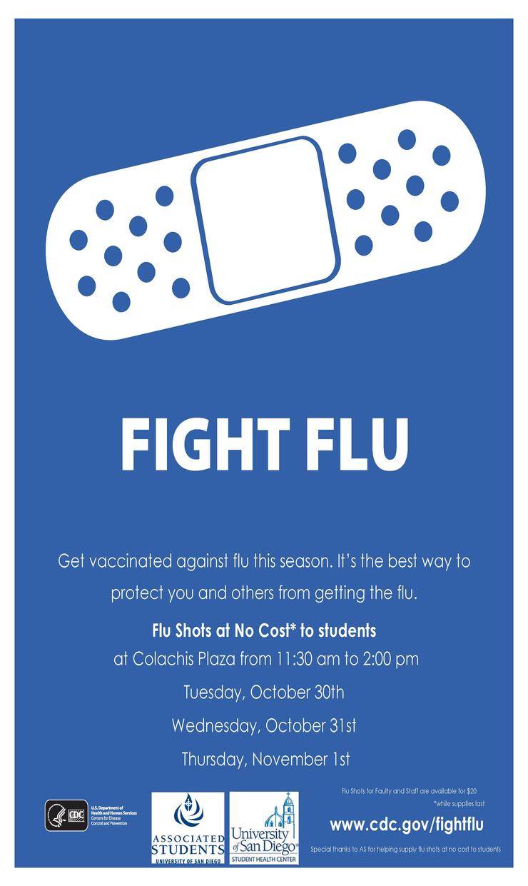 Flu Shots At No Cost to Students October 30th, 31st and November 1st at Colachis Plaza from 11:30 am to 2:00 pm
