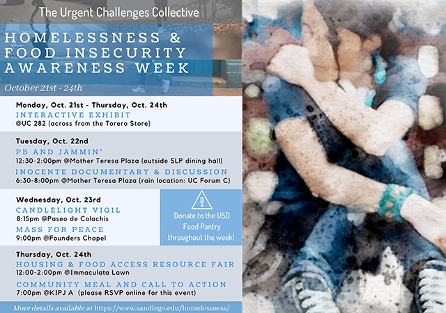 Homelessness and Food Insecurity Awareness Week flyer with events dates and information