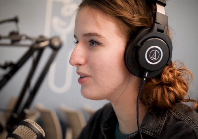Lily Yates recording the PATH podcast