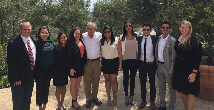 USD's Student International Business Council, which has been at USD for 15 years, appreciate SIBC's benefactor, Frank Potenziani (center), for giving them opportunities to gain real-world experience.