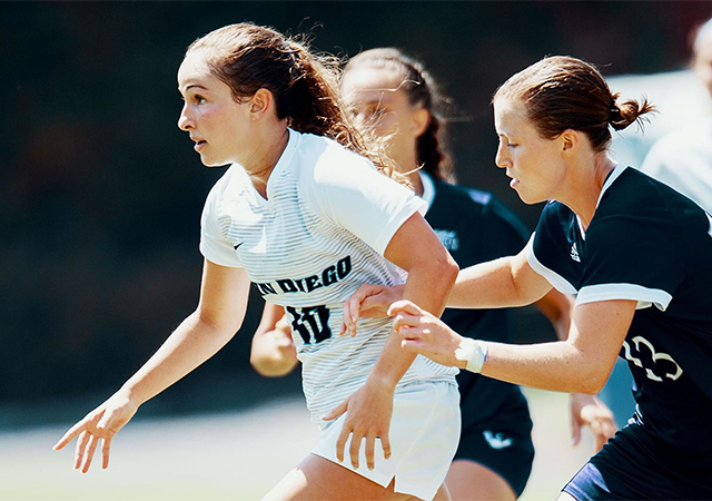 Women's soccer player Sami Fairweather, far left, was one of 79 USD student-athletes named to the USD President's Honor Roll.
