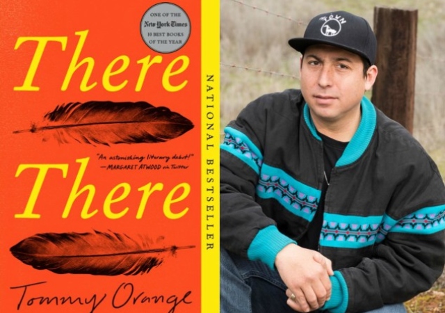 Tommy Orange portrait and book cover of national bestseller THERE THERE
