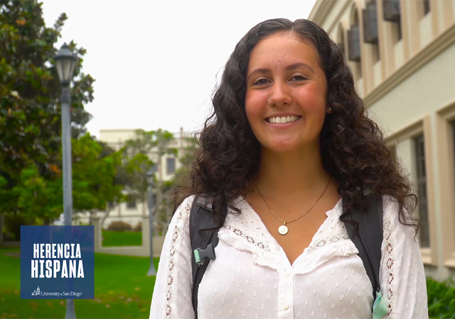 Photo of Jessica Fernandez De La O outside Founders Hall