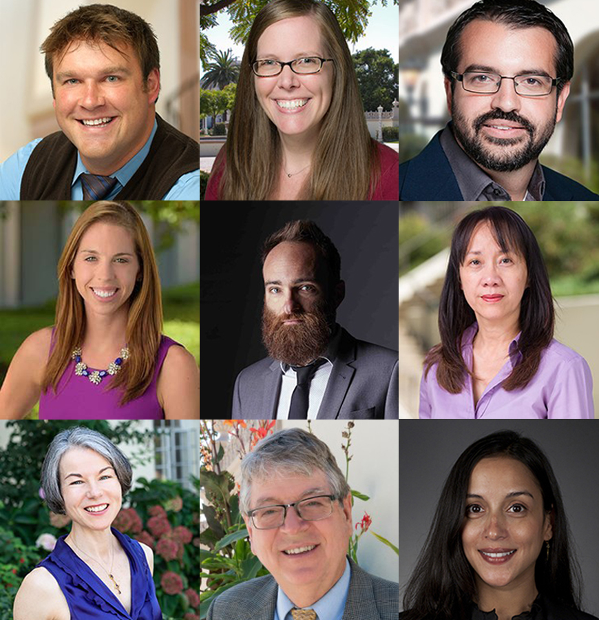 Nine USD faculty members, of which six are visible here, were recently revealed as winners of top university awards for 2021-22 at USD.