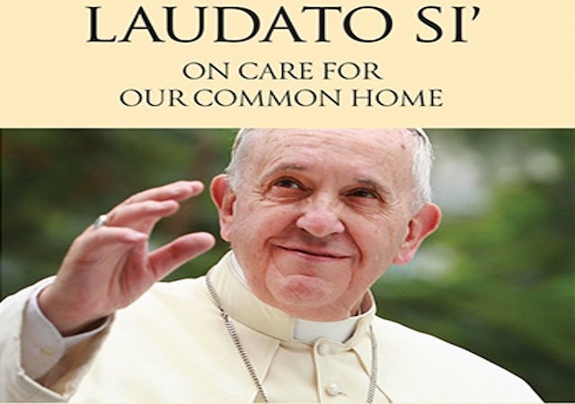 Laudato Si Encyclical cover with Pope Fancis waving