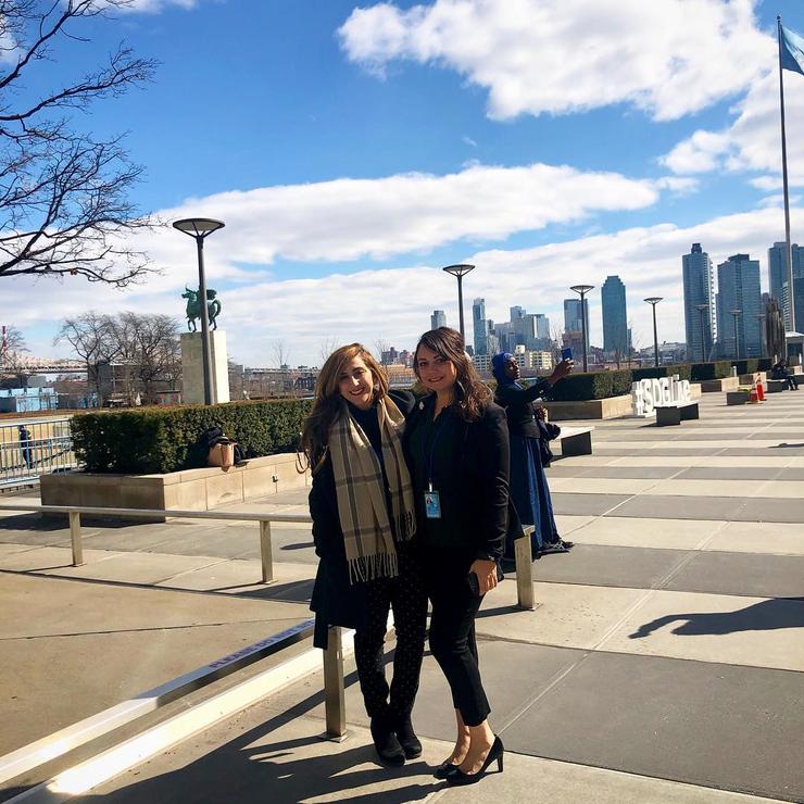 Kroc School students, Crystal Abrahim & Tina Rucci outside the first day of CSW63.