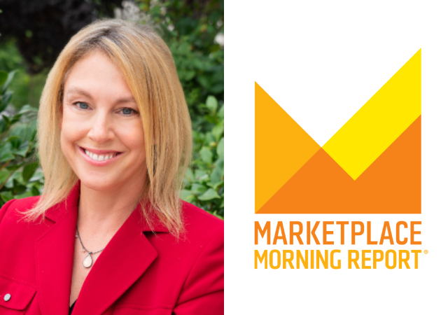 Professor Orly Lobel (left) and the logo of the marketplace morning report (right)