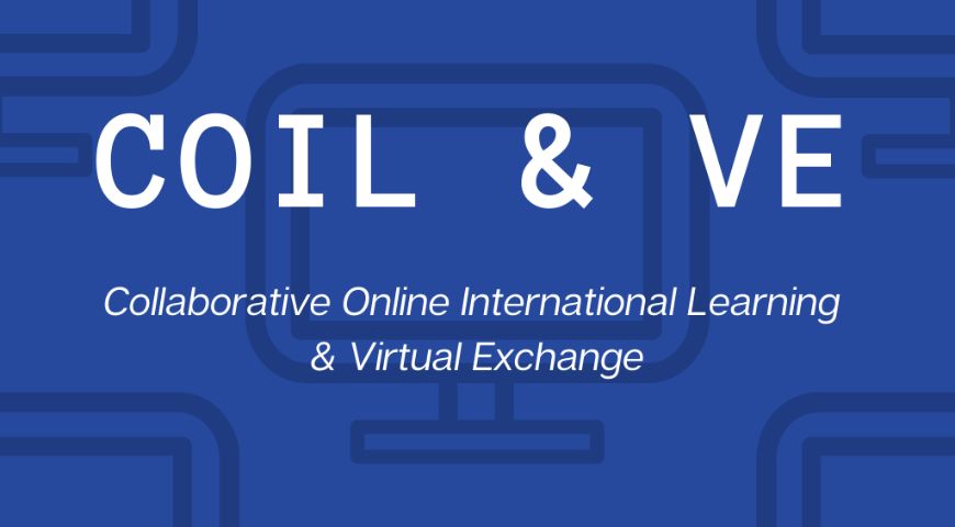 White text on blue background that reads "COIL & VE: Collaborative Online International Learning and Virtual Exchange."
