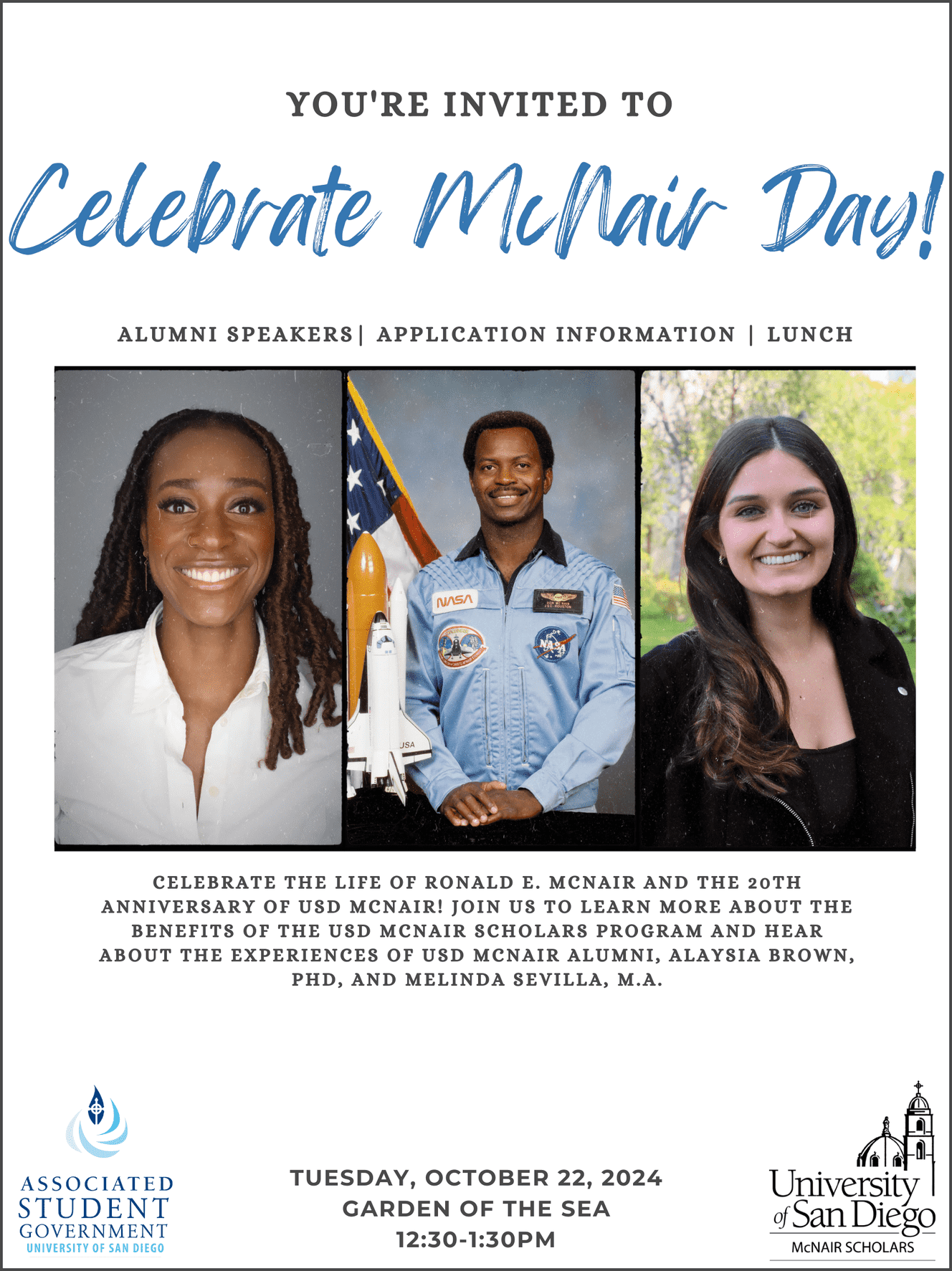 Photo detailing McNair Day celebration that will be held on Tuesday, October 17, 2023 at Garden of the Sea from 12:30-1:30PM.