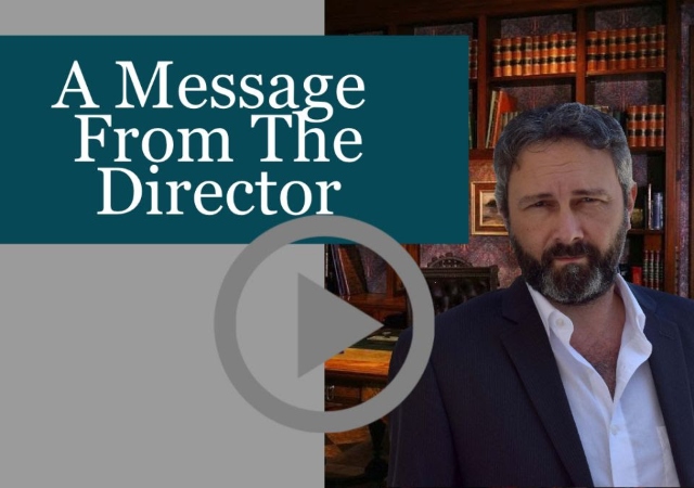 Humanities Center Director Brian Clack headshot and "A Message from the Director" title teasing a video