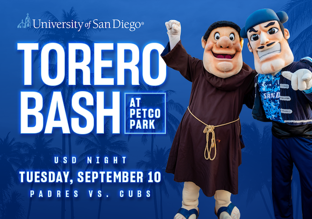 Torero Bash flyer with the Padre Friar and Diego Torero