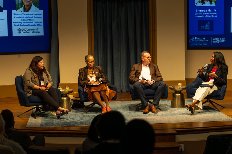 The closing session panel, Understanding the Regulatory Landscape's Influence on Supplier Relationships, featured Claudia Abarca, Warren Ruis and Rhonda Thornton-Crawford