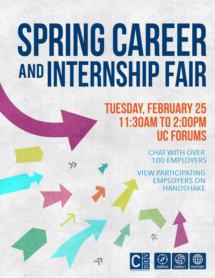 Flyer: Spring Career and Internship Fair, Tuesday, February 25