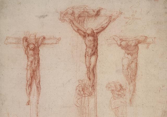 Detail of drawing by Michelangelo of The Three Crosses