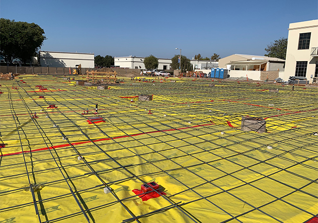 The first-floor concrete slab was poured on the Learning Commons during construction on Oct. 18.