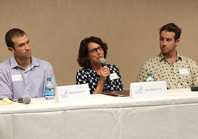 Entrepreneur Anita Mahaffey '80, speaks during a panel discussion at the USD Legacy Entrepreneurship Conference.