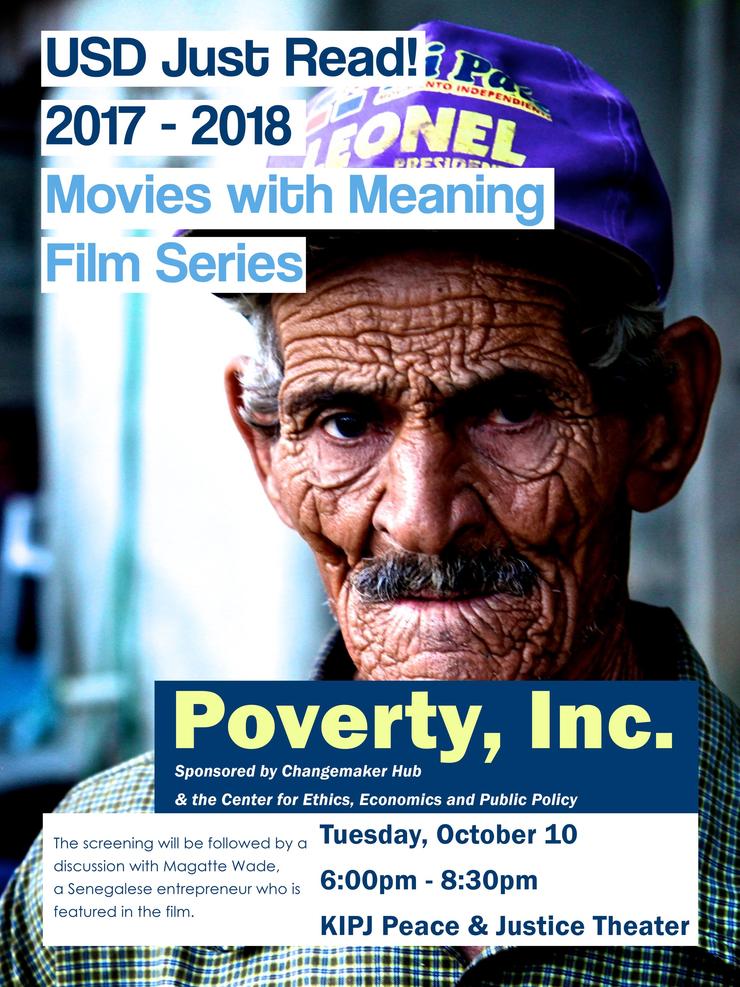 Poverty Inc Film poster with an image of an elderly man