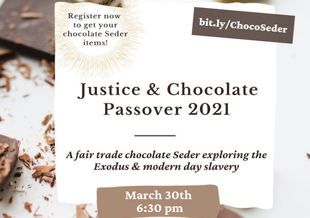 Event flyer with event name and chocolate pieces