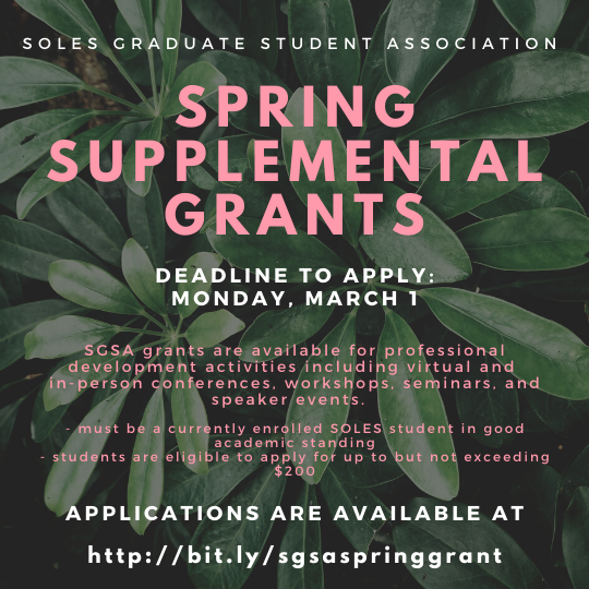 A flyer for SGSA's spring supplemental grants.