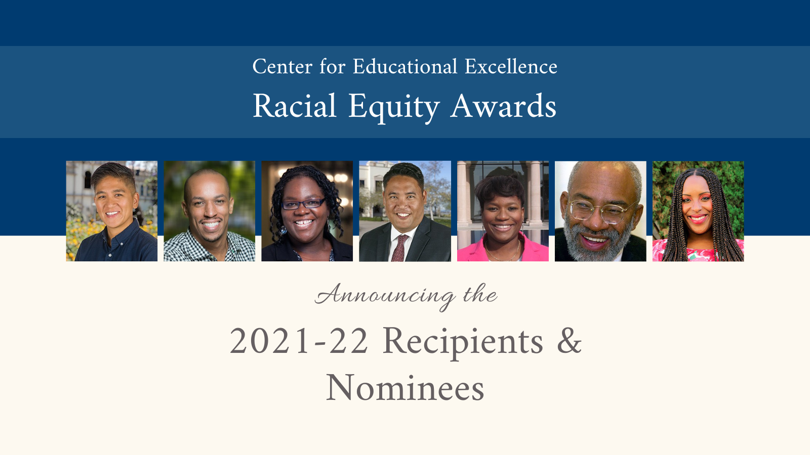 image of the 7 recipients with text that reads "2021-22 recipients & nominees"