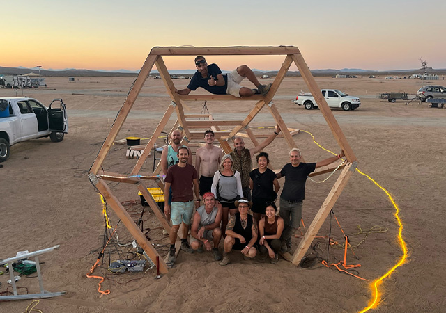 Image of Art Builds team in Mojave Desert near Emergence project